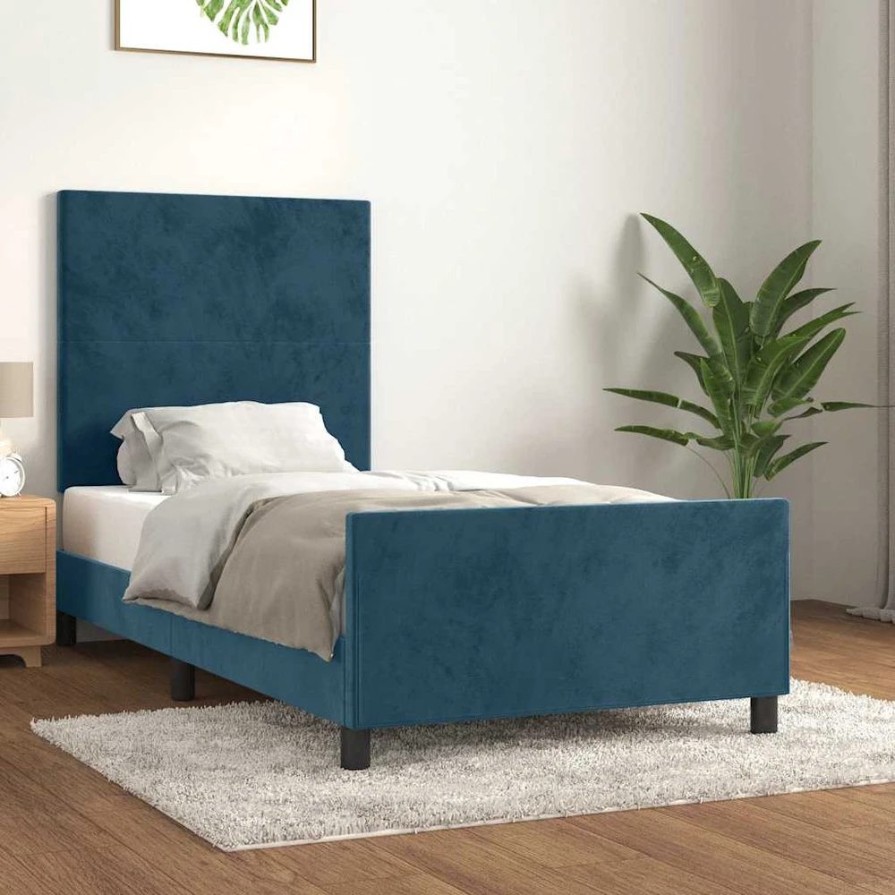 Lovos rėmas be čiužinio tamsiai mėlynas 90x190 cm aksomas