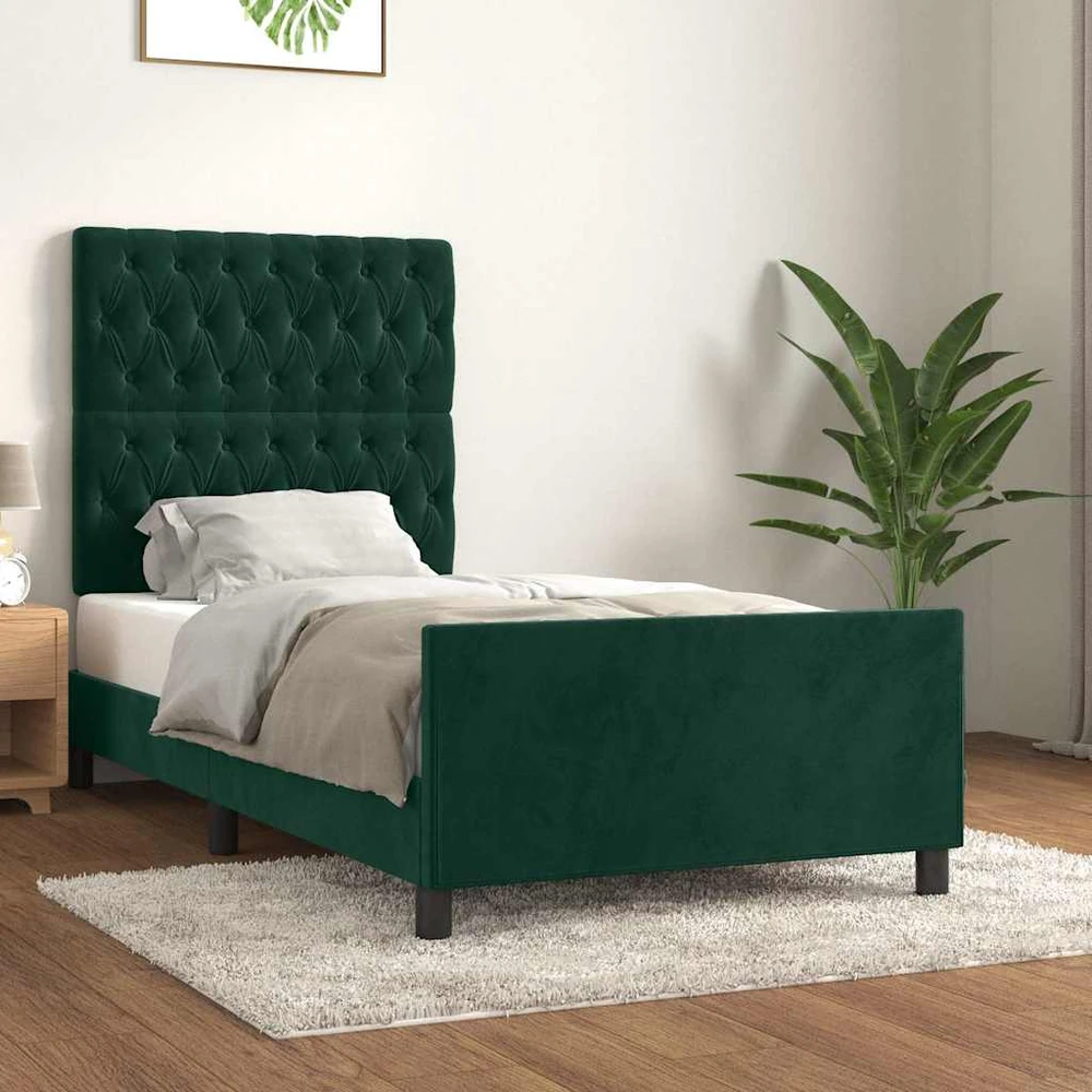 Lovos rėmas be čiužinio tamsiai žalias 90x200 cm aksomas