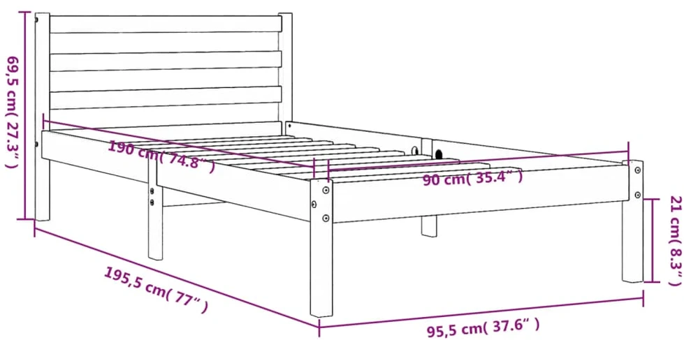Lovos rėmas be čiužinio, vaško ruda, 90x190cm, pušis