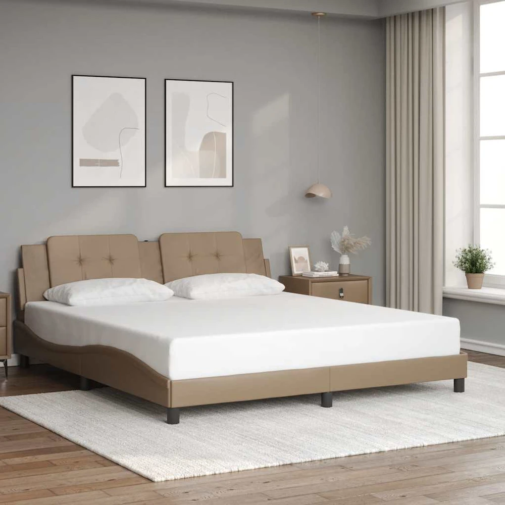 Lovos rėmas su galvūgaliu, kapučino, 180x200cm, dirbtinė oda