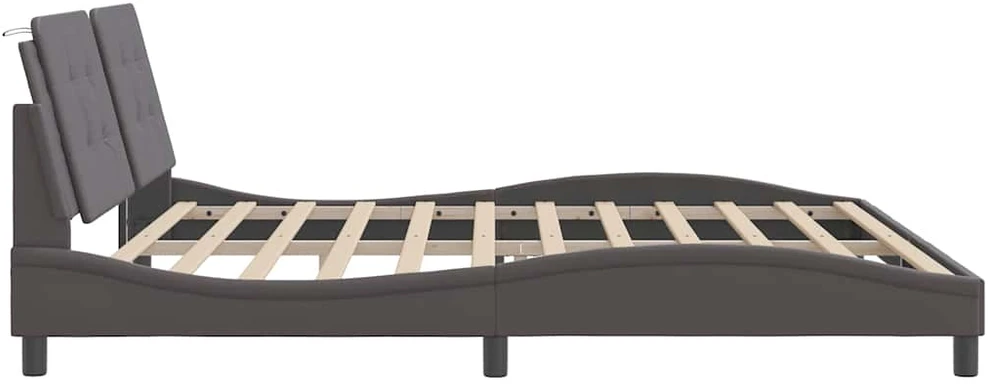 Lovos rėmassu galvūgaliu, pilkos, 200x200 cm, dirbtinė oda