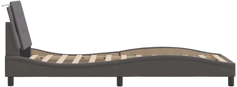 Lovos rėmassu galvūgaliu, pilkos, 100x200cm, dirbtinė oda