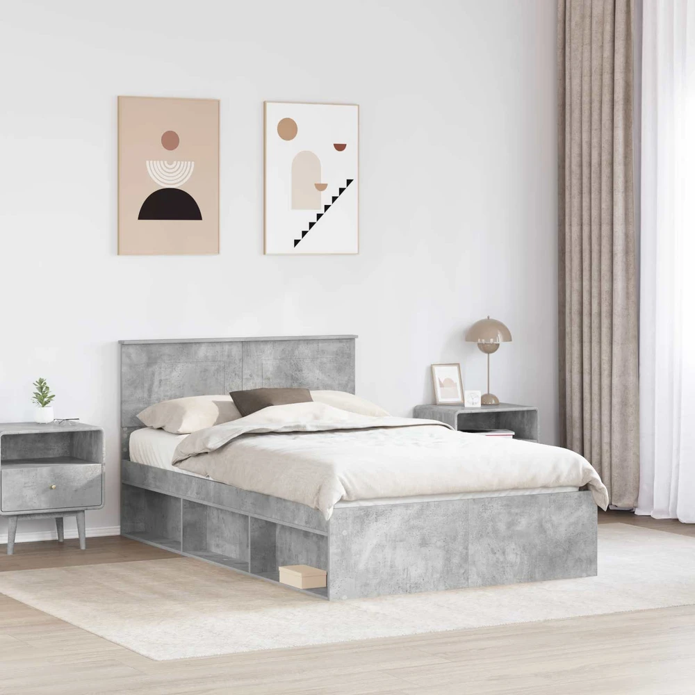 Lova Lovos rėmas Betoninė 120 x 190 cm Apdirbta mediena