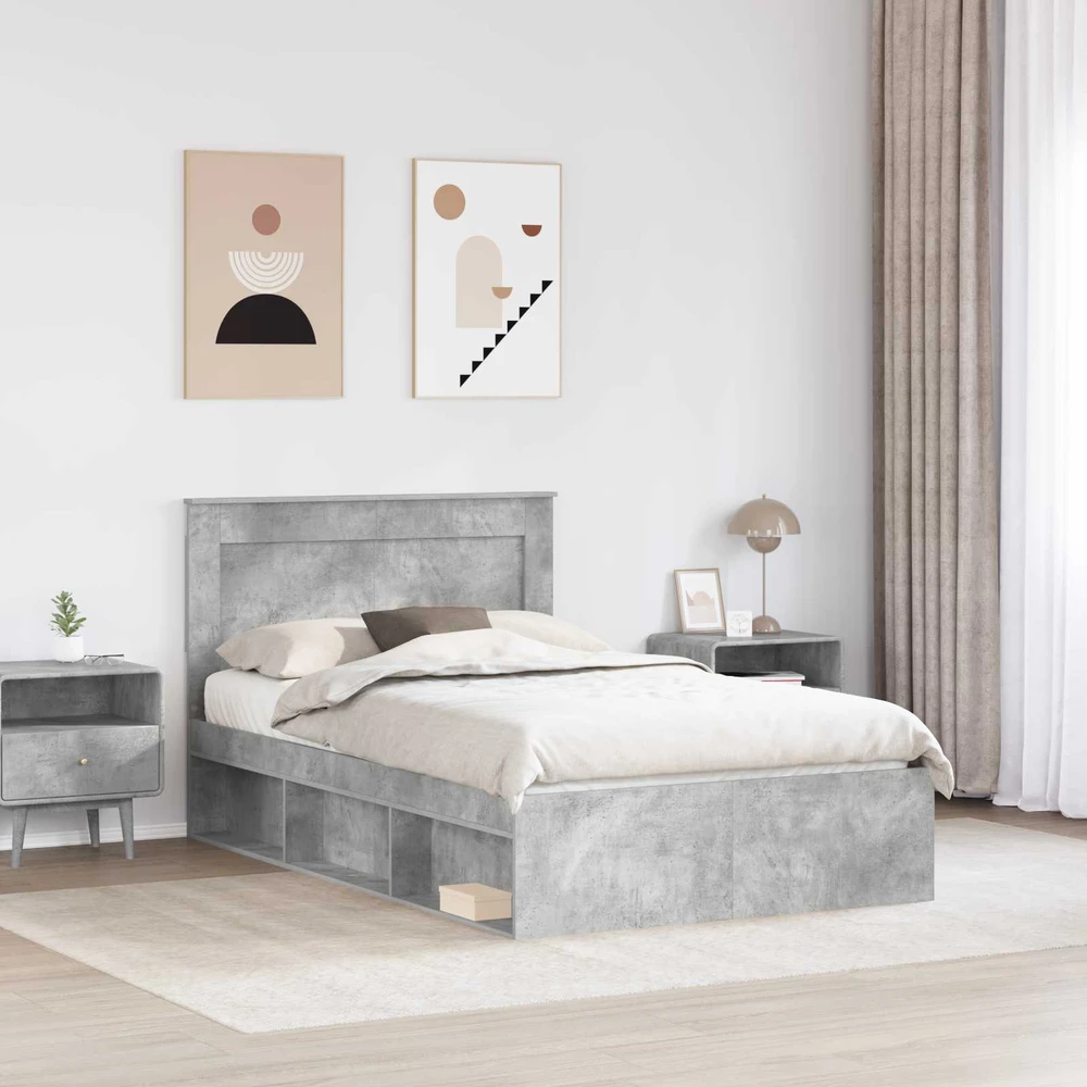 Lova Lovos rėmas Betoninė 120 x 190 cm Kietos pušies mediena