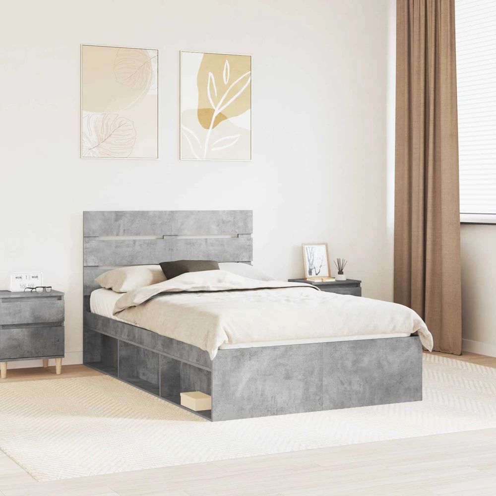 Lova Lovos rėmas Betoninė 120 x 190 cm Kietos pušies mediena