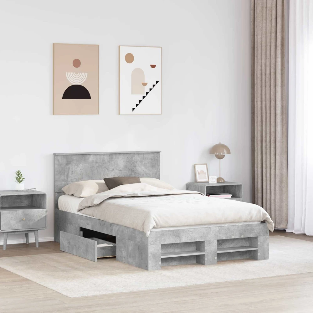 Lova Lovos rėmas Betono pilka 120 x 200 cm Apdirbta mediena