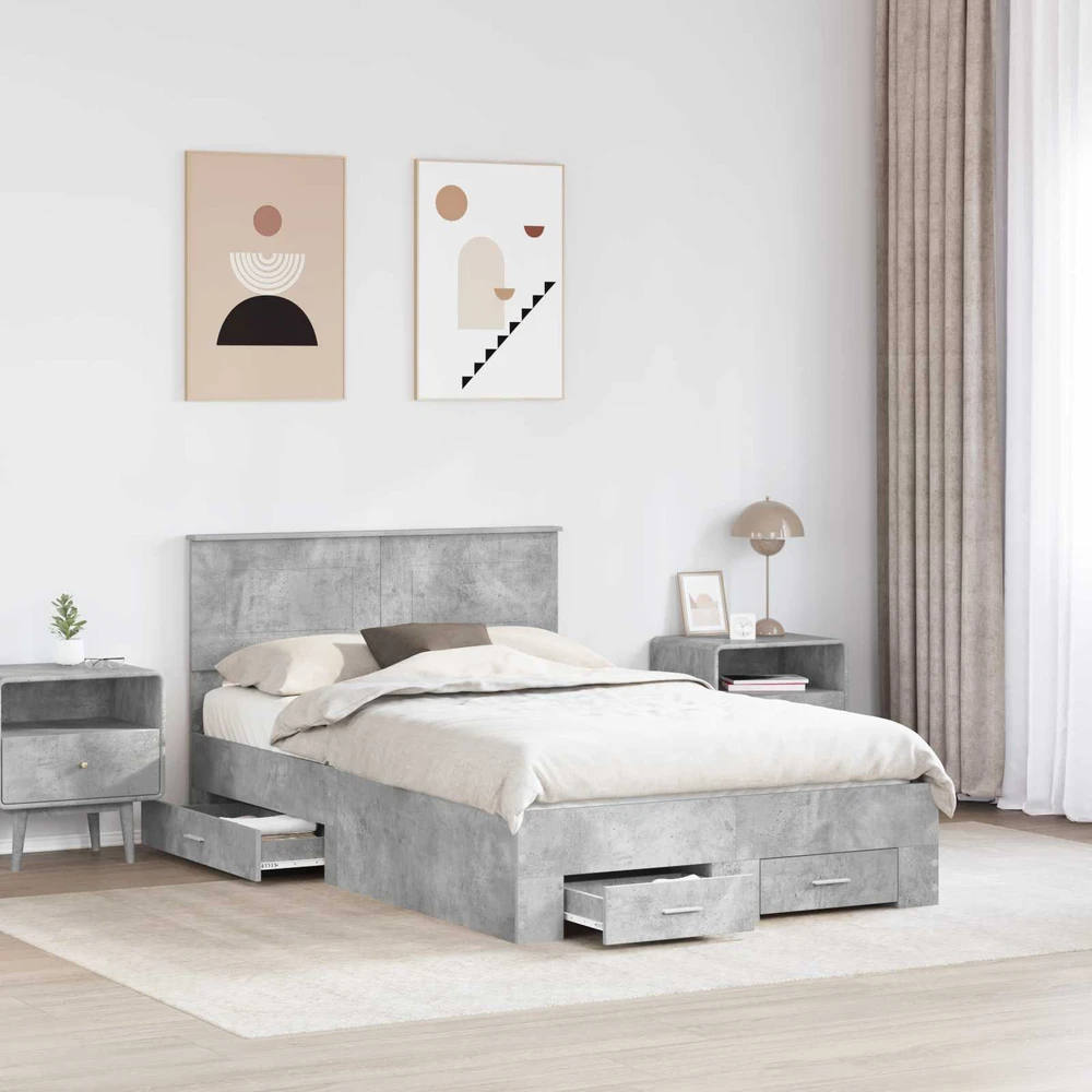 Lova Lovos rėmas Betono pilka 135 x 190 cm Apdirbta mediena
