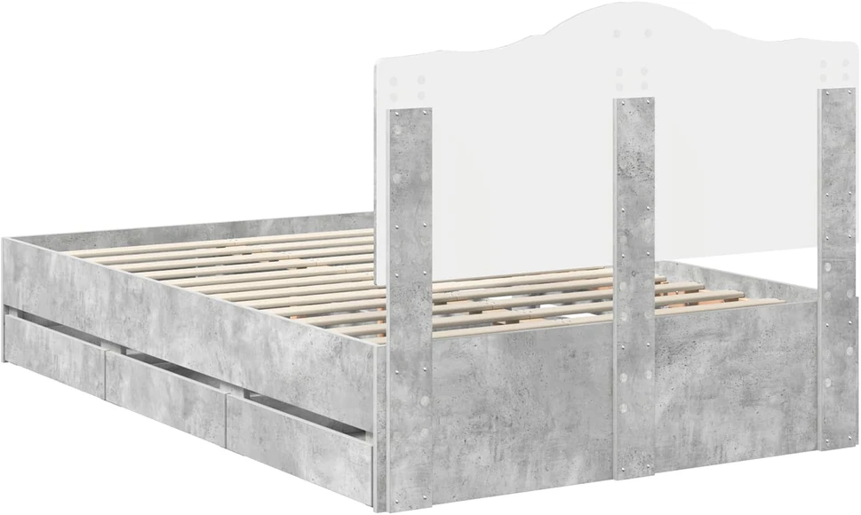 Lova Lovos rėmas Betono Pilka 135 x 190 cm Inžinerinė mediena