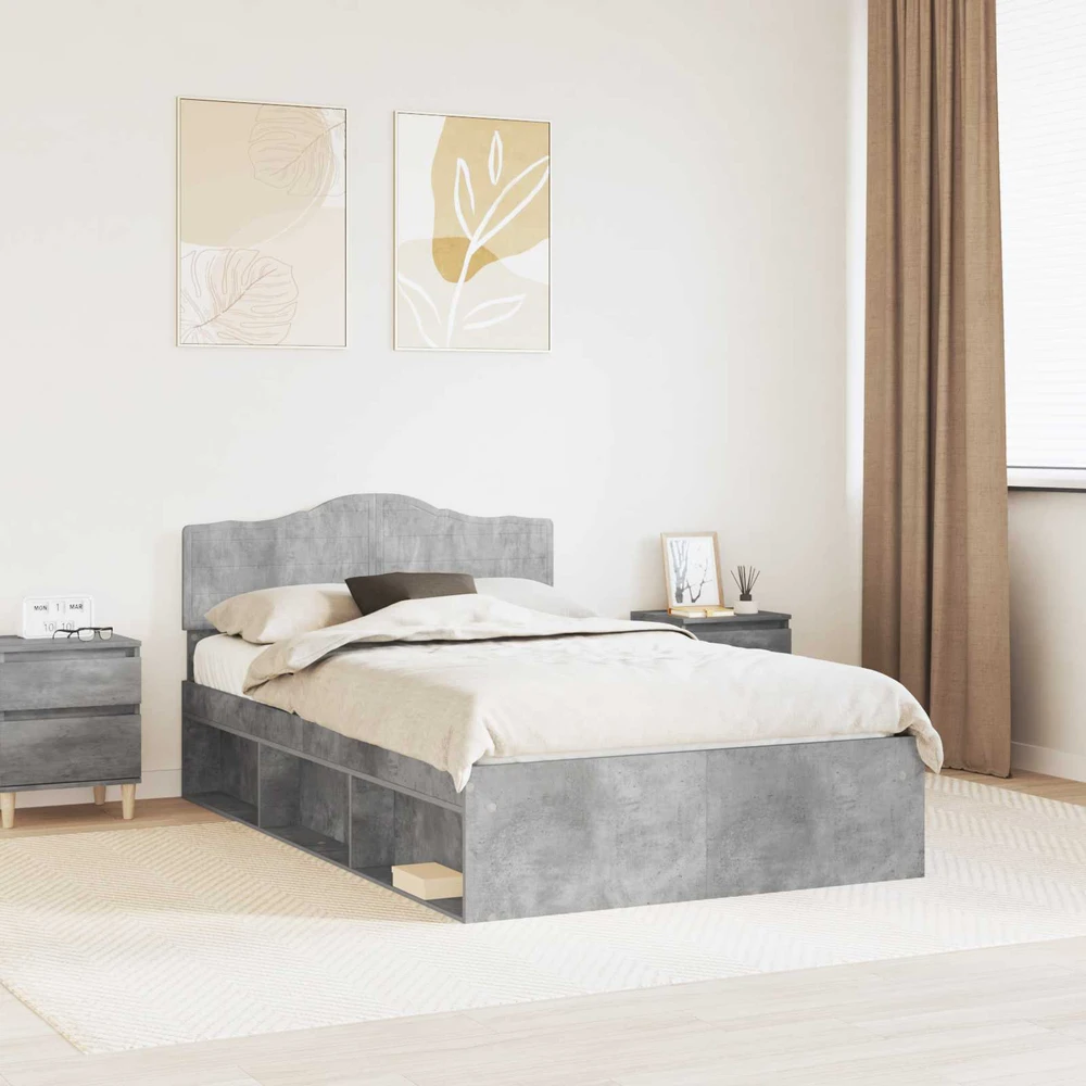 Lova Lovos rėmas Betono pilka 135 x 190 cm Kietos pušies mediena