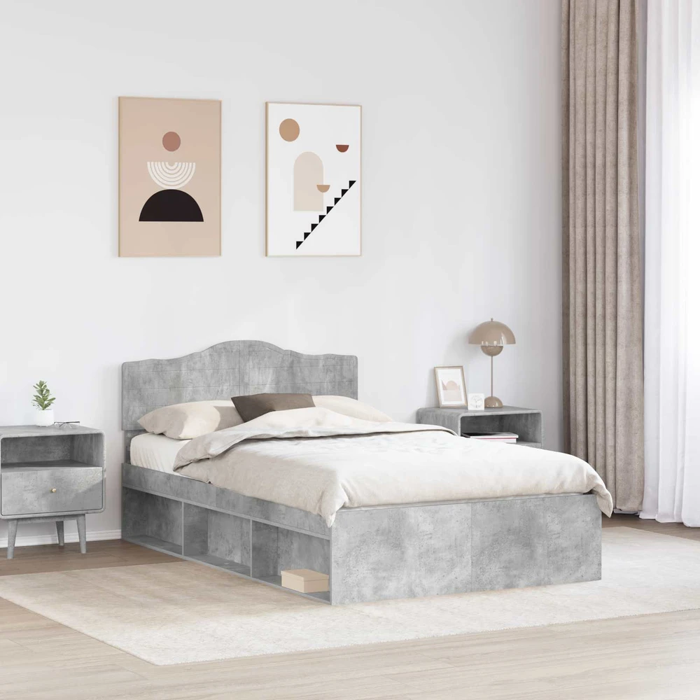 Lova Lovos rėmas Betono pilka 135 x 190 cm Kietos pušies mediena