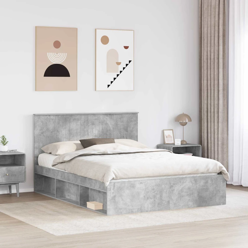 Lovos rėmas Betono pilka 150 x 200 cm Kietos pušies mediena