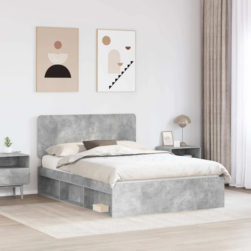 Lovos rėmas Betono pilka 150 x 200 cm Kietos pušies mediena