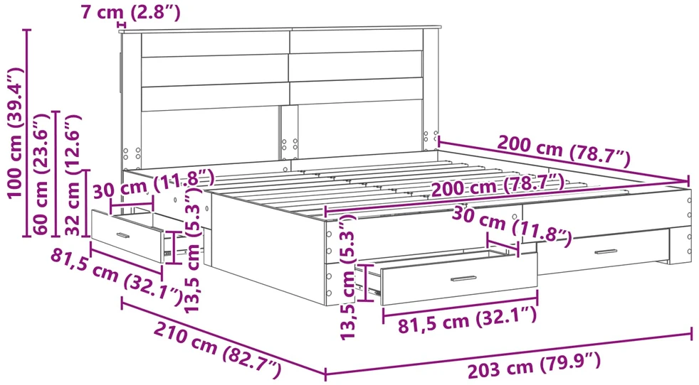 Lovos rėmas Betono pilka 200 x 200 cm Apdirbta mediena