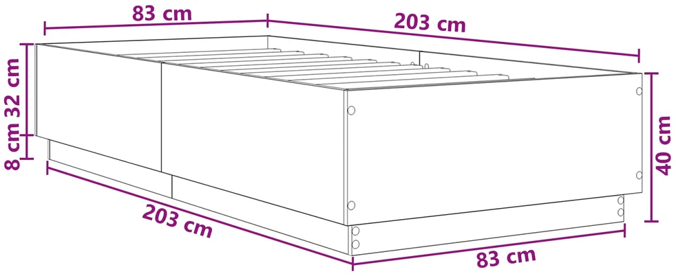 Lova Lovos rėmas Betono pilka 80 x 200 cm Apdirbta mediena
