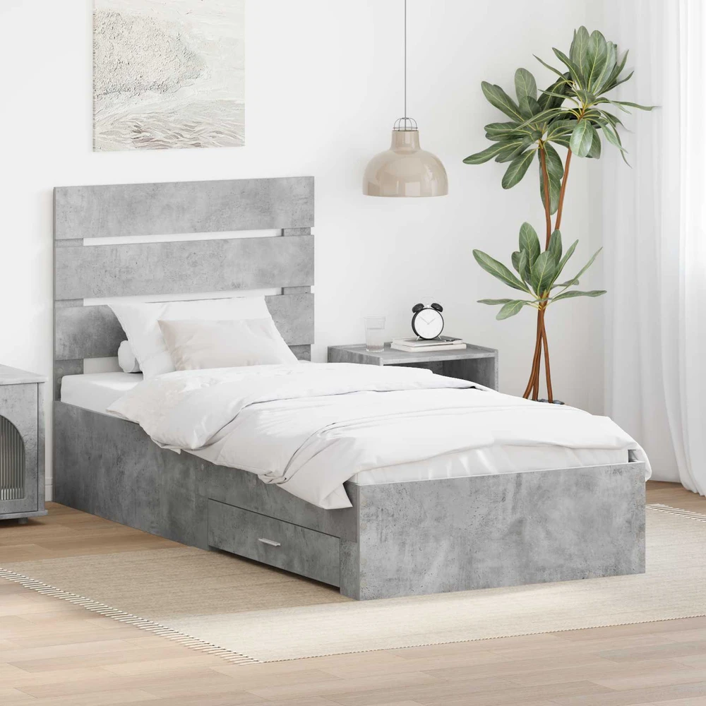Lova Lovos rėmas Betono pilka 90 x 190 cm Apdirbta mediena