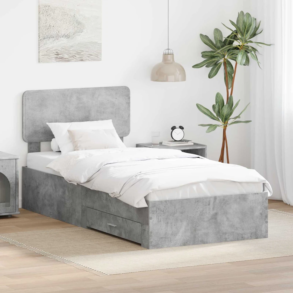 Lova Lovos rėmas Betono pilka 90 x 190 cm Apdirbta mediena
