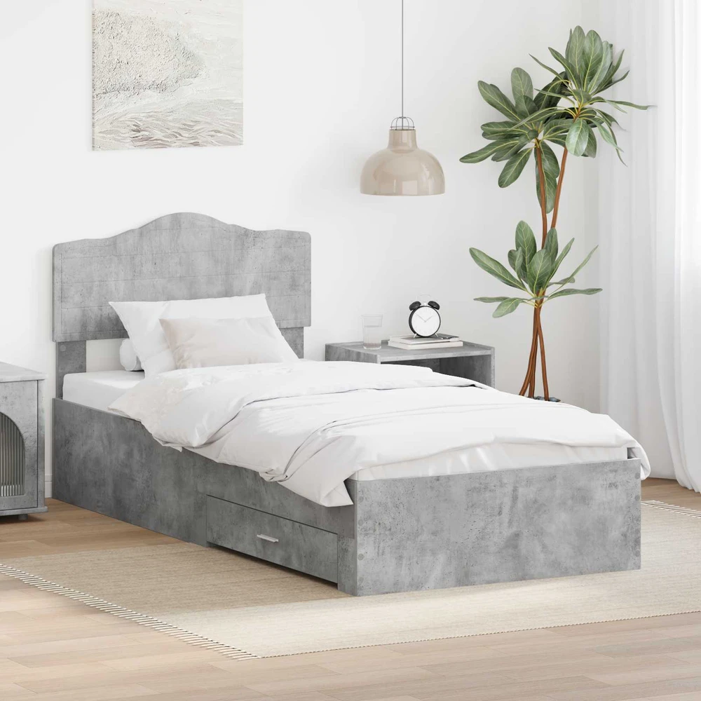 Lova Lovos rėmas Betono pilka 90 x 190 cm Apdirbta mediena