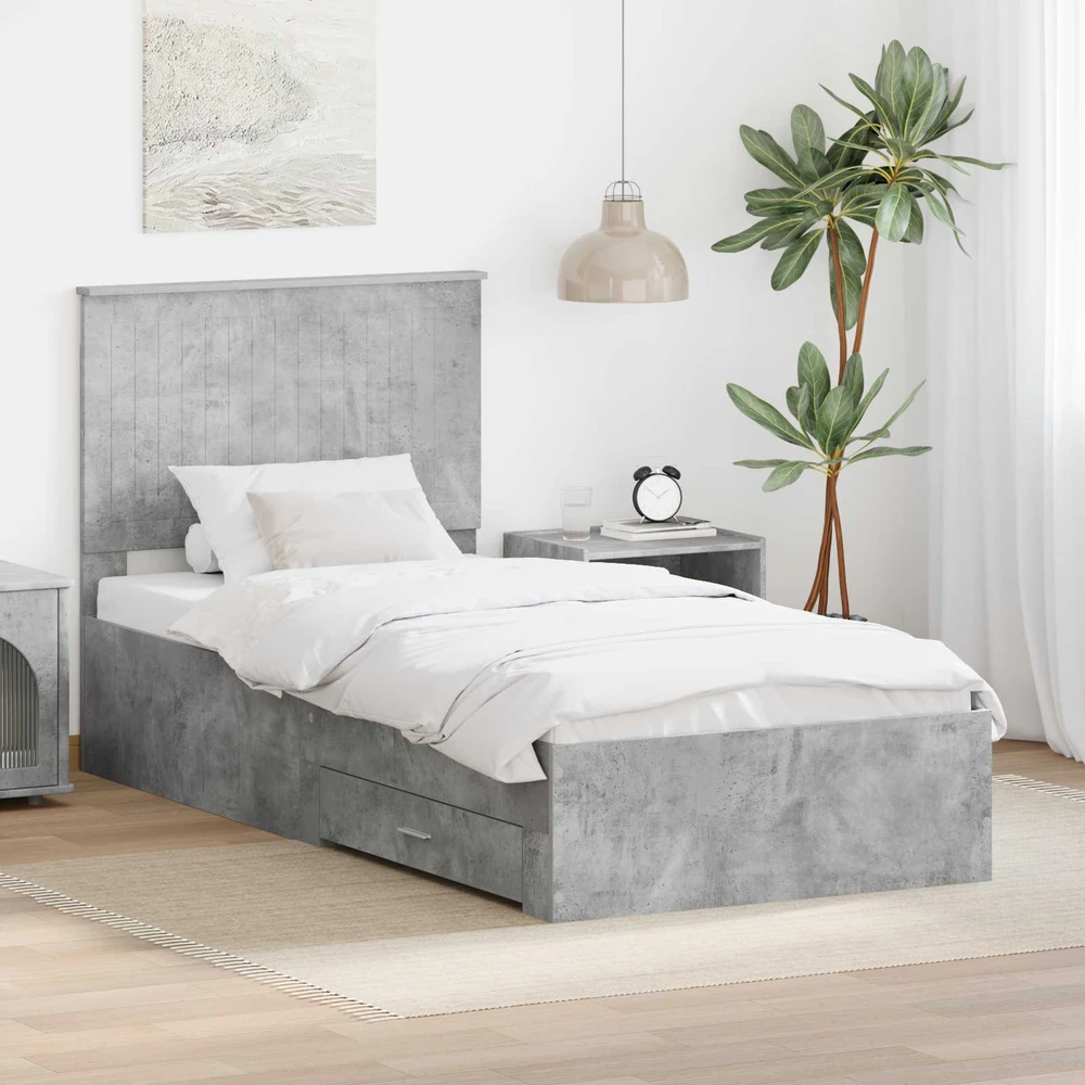 Lova Lovos rėmas Betono pilka 90 x 190 cm Apdirbta mediena