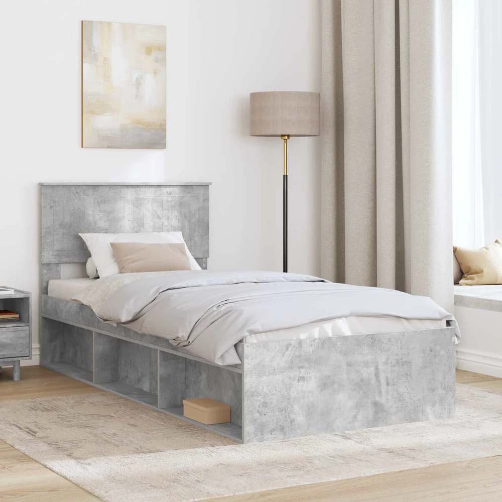 Lova Lovos rėmas Betono pilka 90 x 190 cm Kietos pušies mediena