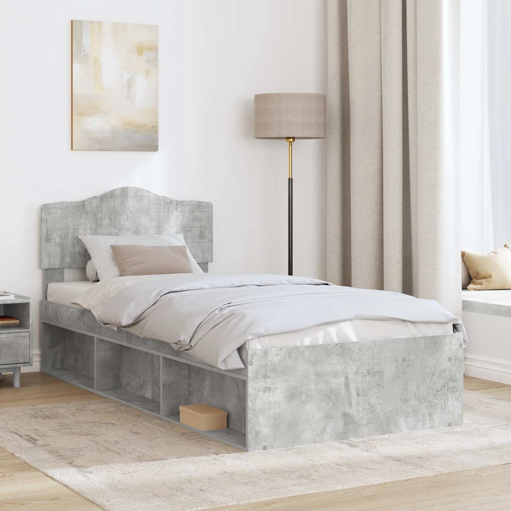 Lova Lovos rėmas Betono pilka 90 x 190 cm Kietos pušies mediena