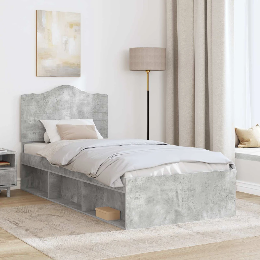 Lova Lovos rėmas Betono pilka 90 x 190 cm Kietos pušies mediena