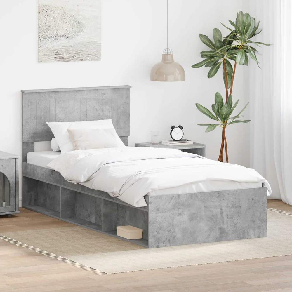 Lova Lovos rėmas Betono pilka 90 x 190 cm Kietos pušies mediena