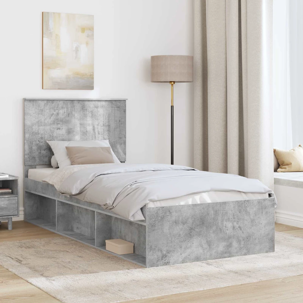 Lova Lovos rėmas Betono pilka 90 x 190 cm Kietos pušies mediena
