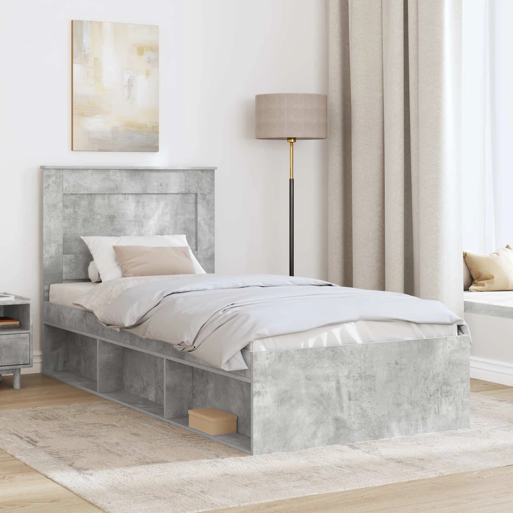 Lova Lovos rėmas Betono pilka 90 x 190 cm Kietos pušies mediena