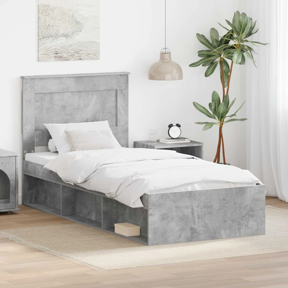 Lova Lovos rėmas Betono pilka 90 x 190 cm Kietos pušies mediena