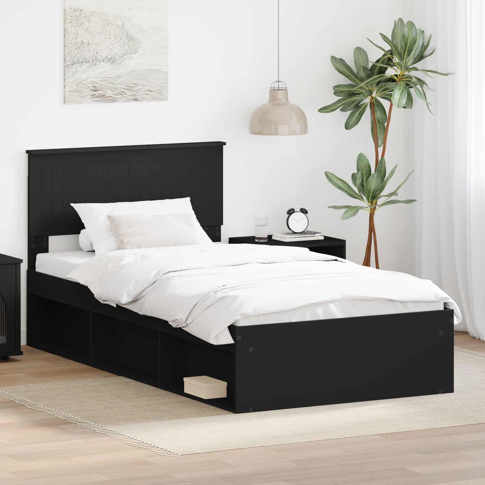 Lova Lovos rėmas Juoda 100 x 200 cm Kietos pušies mediena