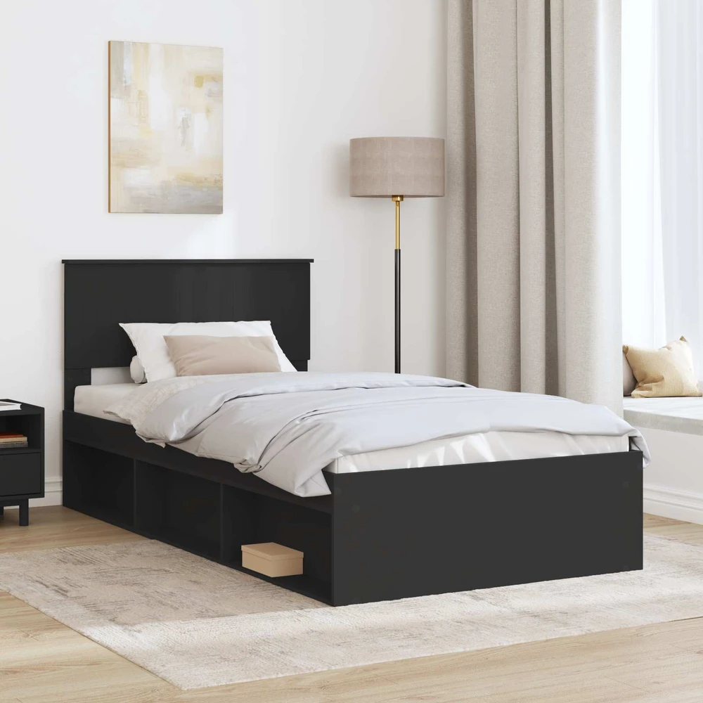 Lova Lovos rėmas Juoda 100 x 200 cm Kietos pušies mediena