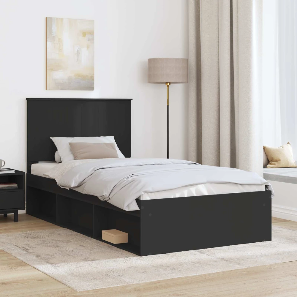 Lova Lovos rėmas Juoda 100 x 200 cm Kietos pušies mediena
