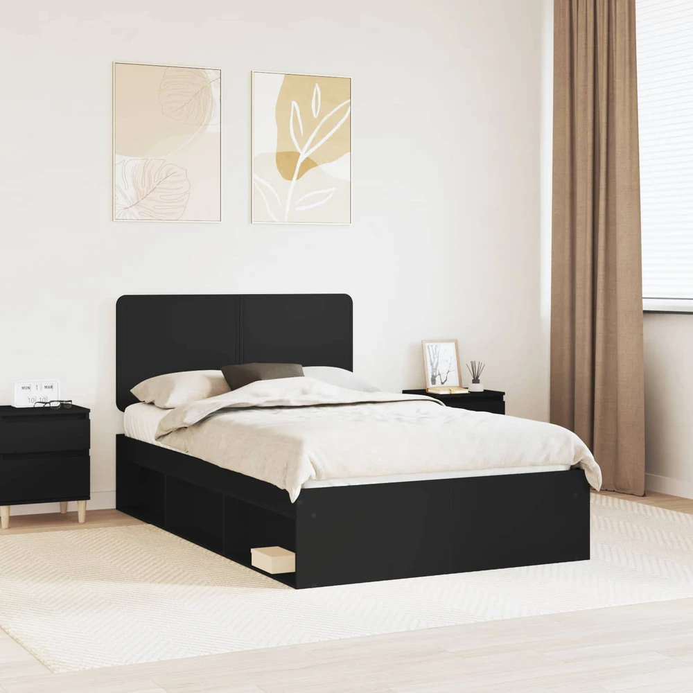 Lova Lovos rėmas Juoda 135 x 190 cm Kietos pušies mediena