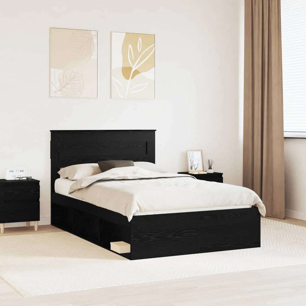 Lova Lovos rėmas Paprastas Juoda 135 x 190 cm Kietos pušies mediena