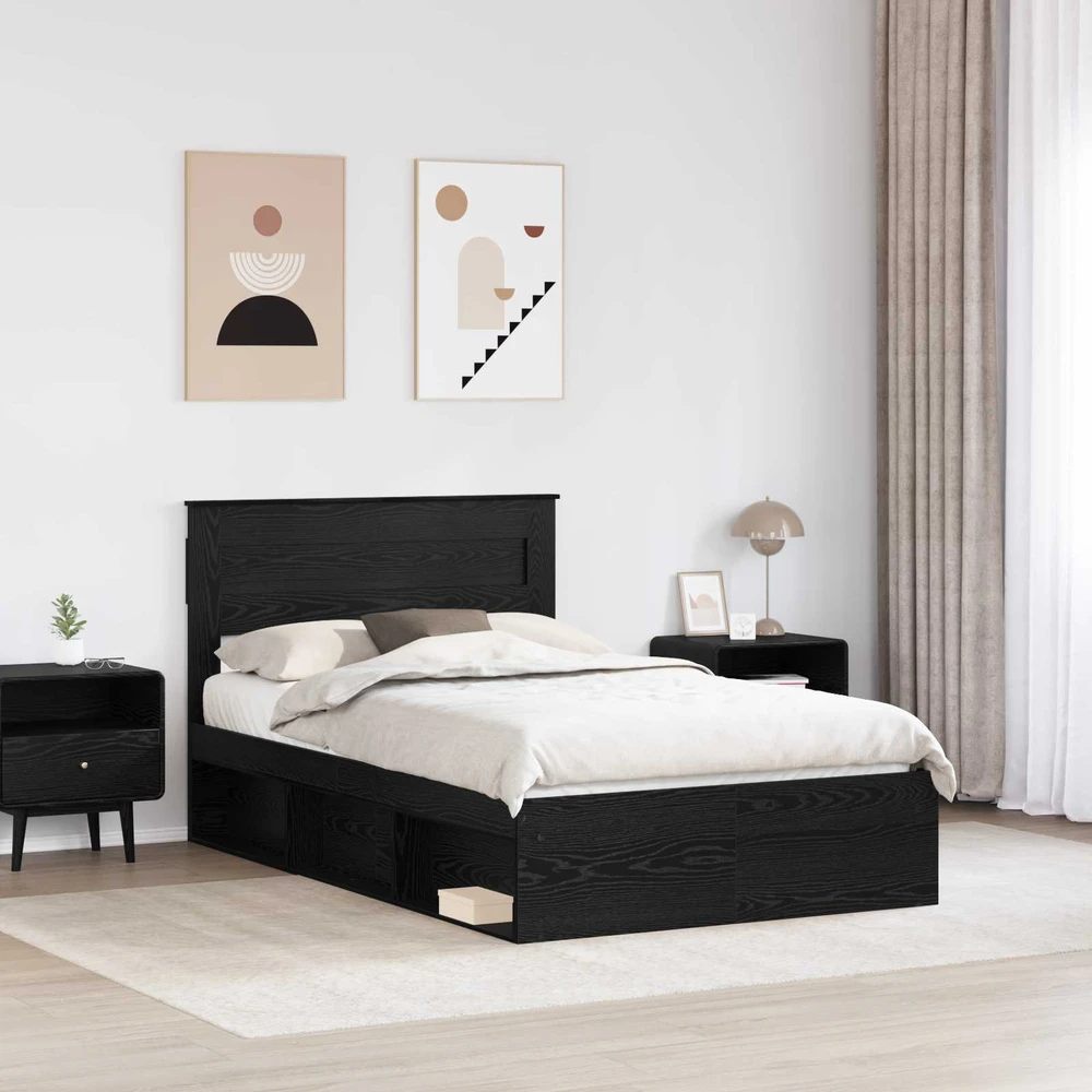 Lova Lovos rėmas Paprastas Juoda 135 x 190 cm Kietos pušies mediena
