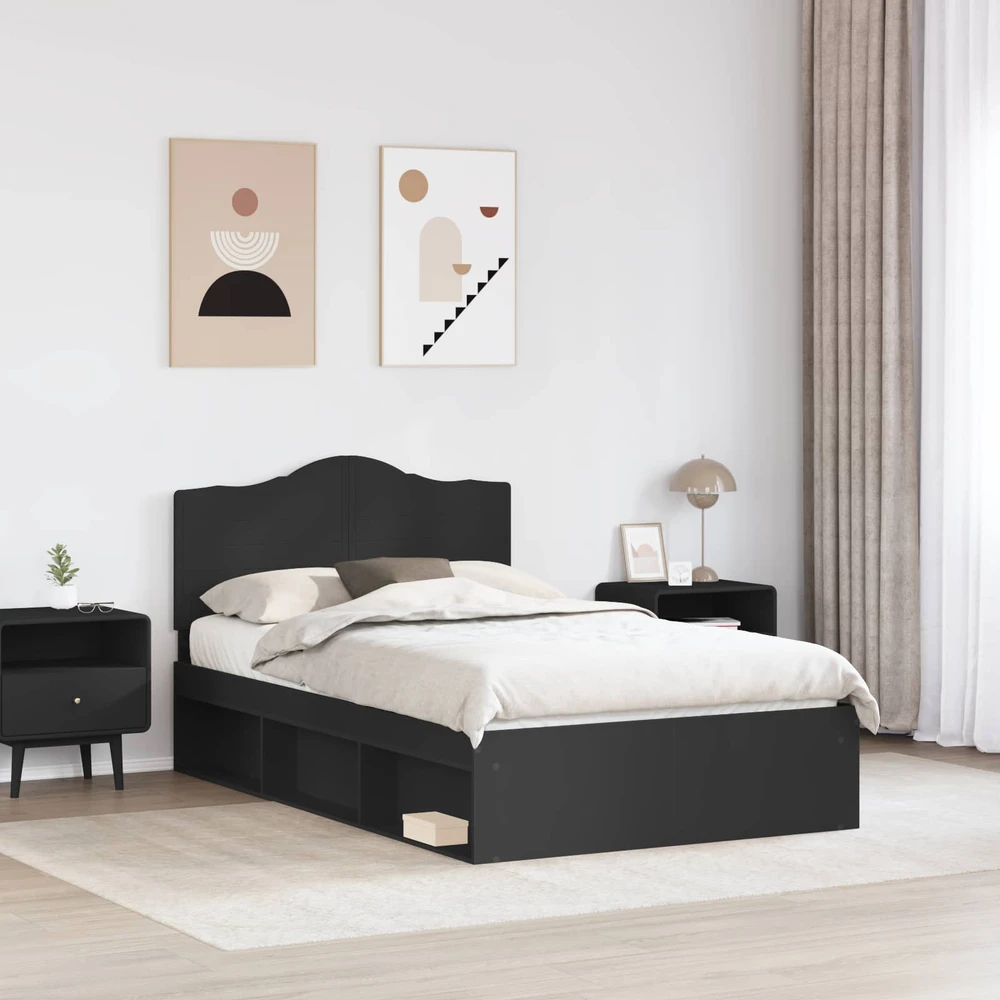 Lova Lovos rėmas Juoda 135 x 190 cm Kietos pušies mediena