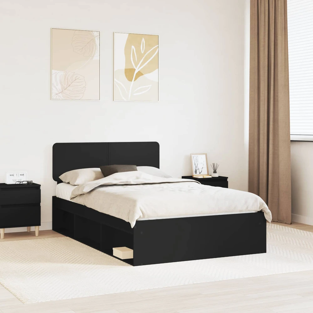 Lova Lovos rėmas Juoda 135 x 190 cm Kietos pušies mediena