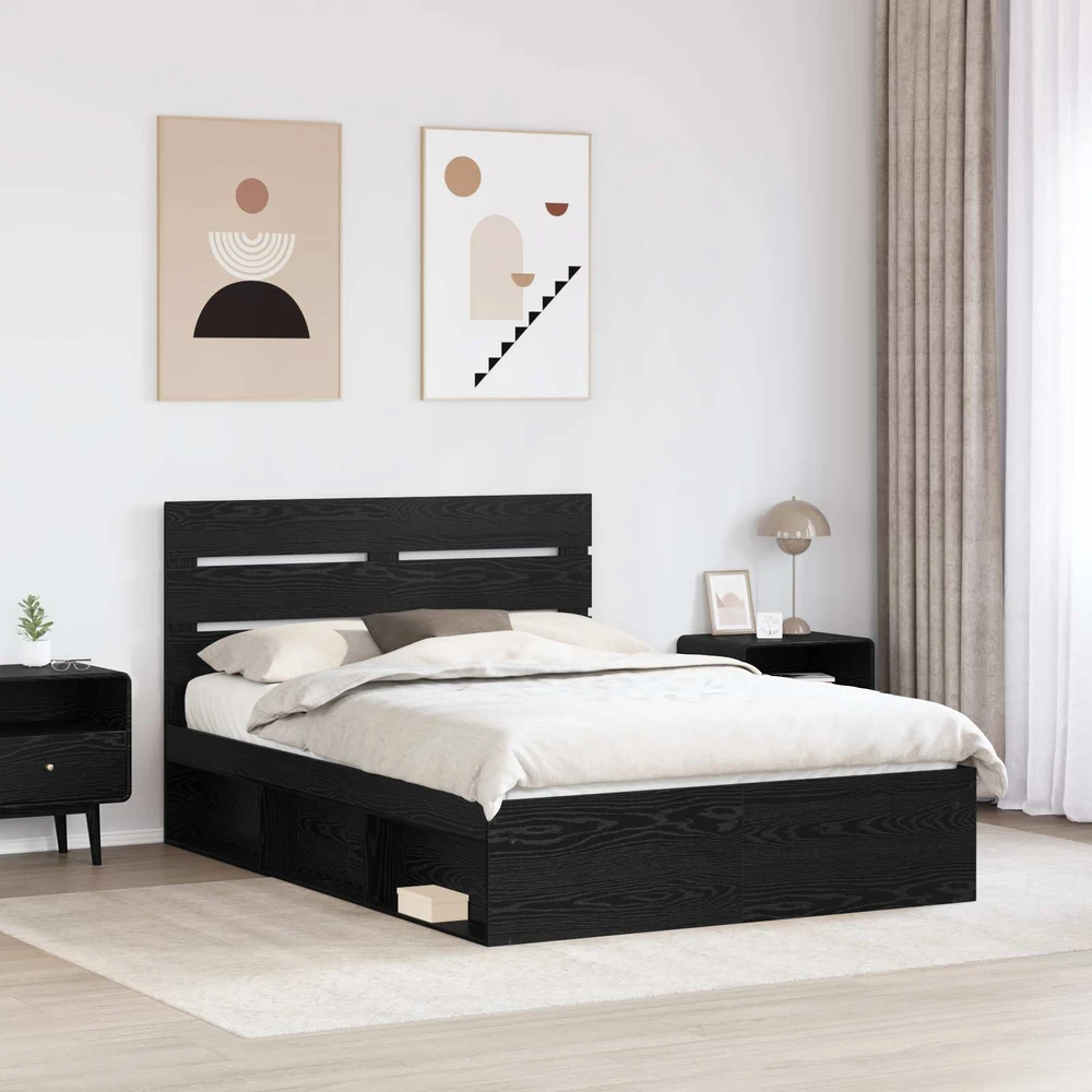 Lovos rėmas Juoda 140 x 190 cm Kietos pušies mediena