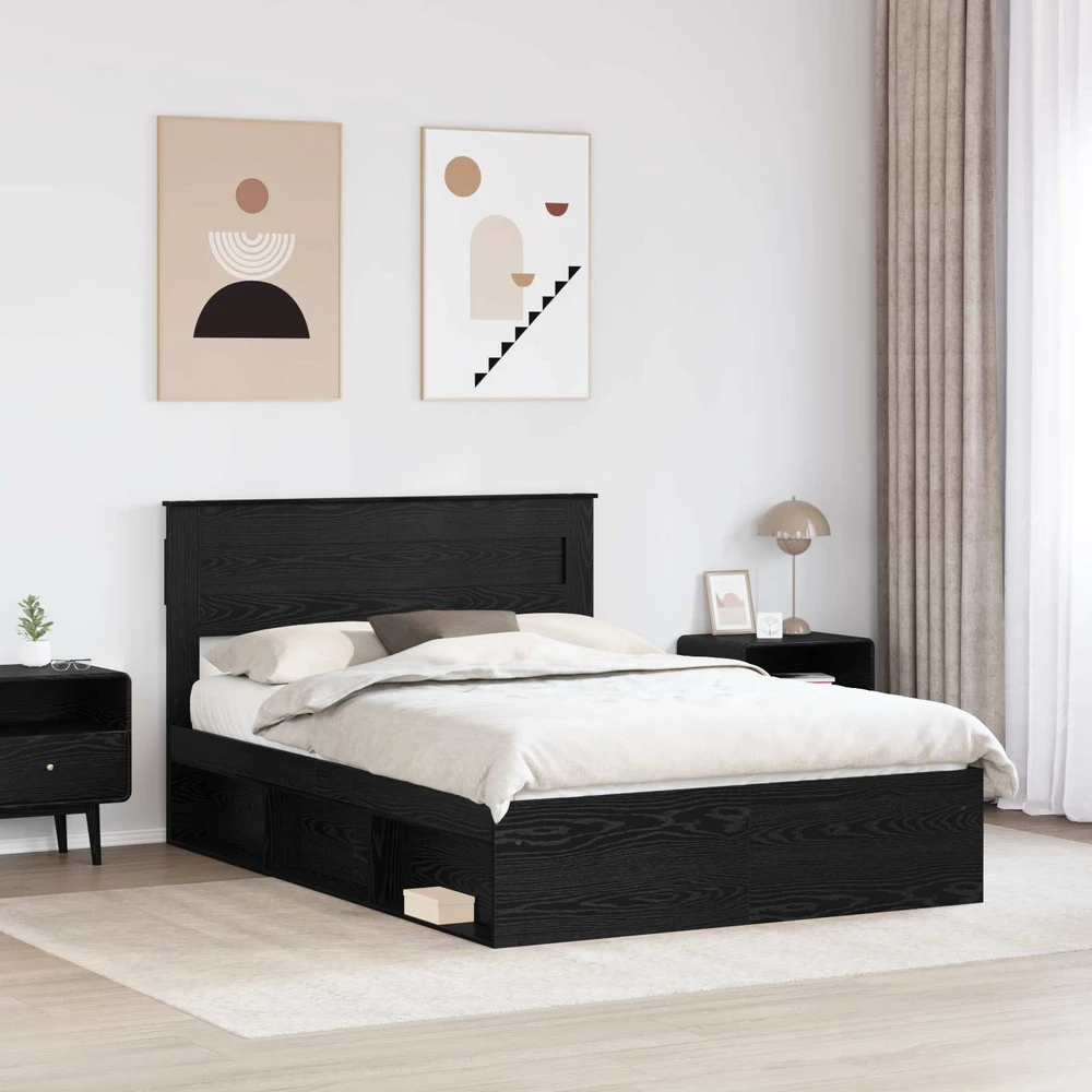 Lovos rėmas Paprastas Juoda 150 x 200 cm Kietos pušies mediena