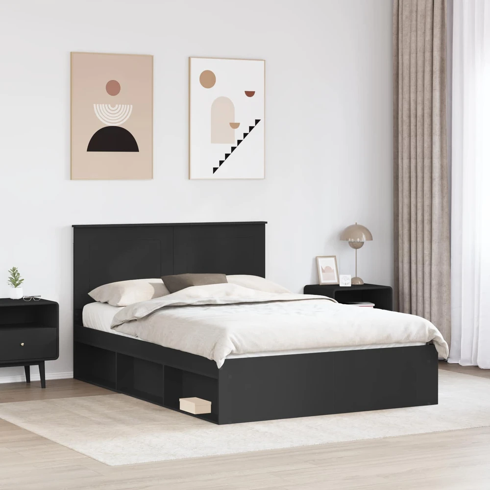 Lovos rėmas Juoda 160 x 200 cm Kietos pušies mediena