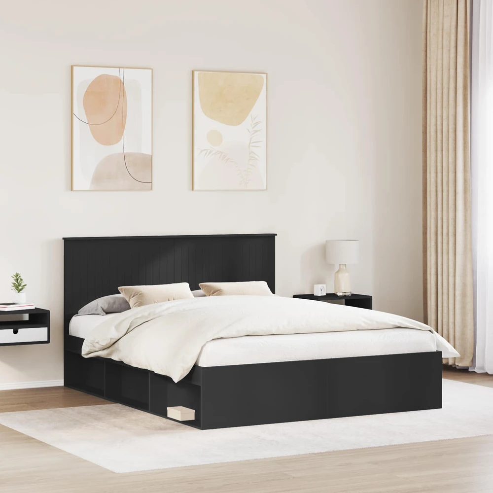 Lovos rėmas Juoda 160 x 200 cm Kietos pušies mediena