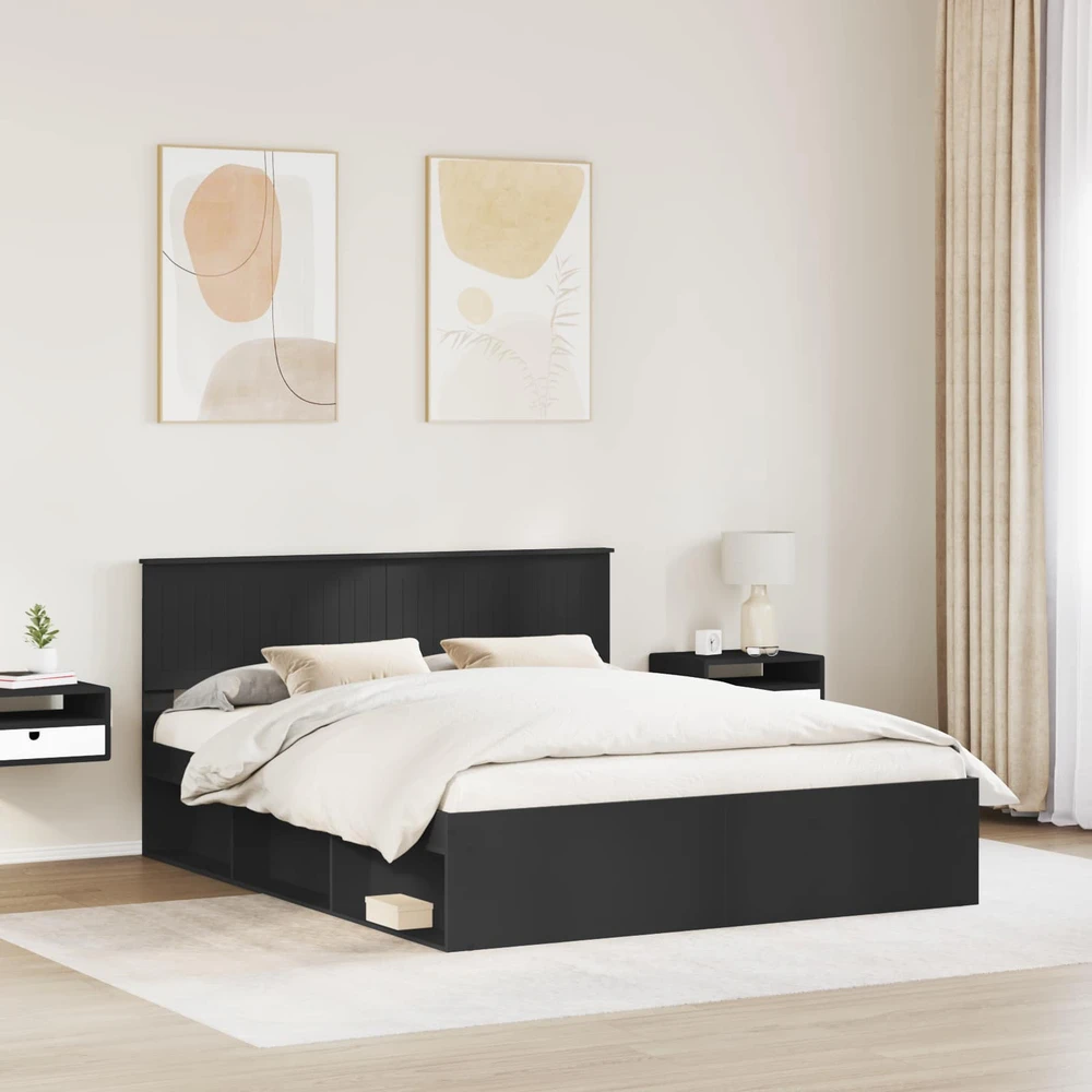 Lovos rėmas Juoda 160 x 200 cm Kietos pušies mediena