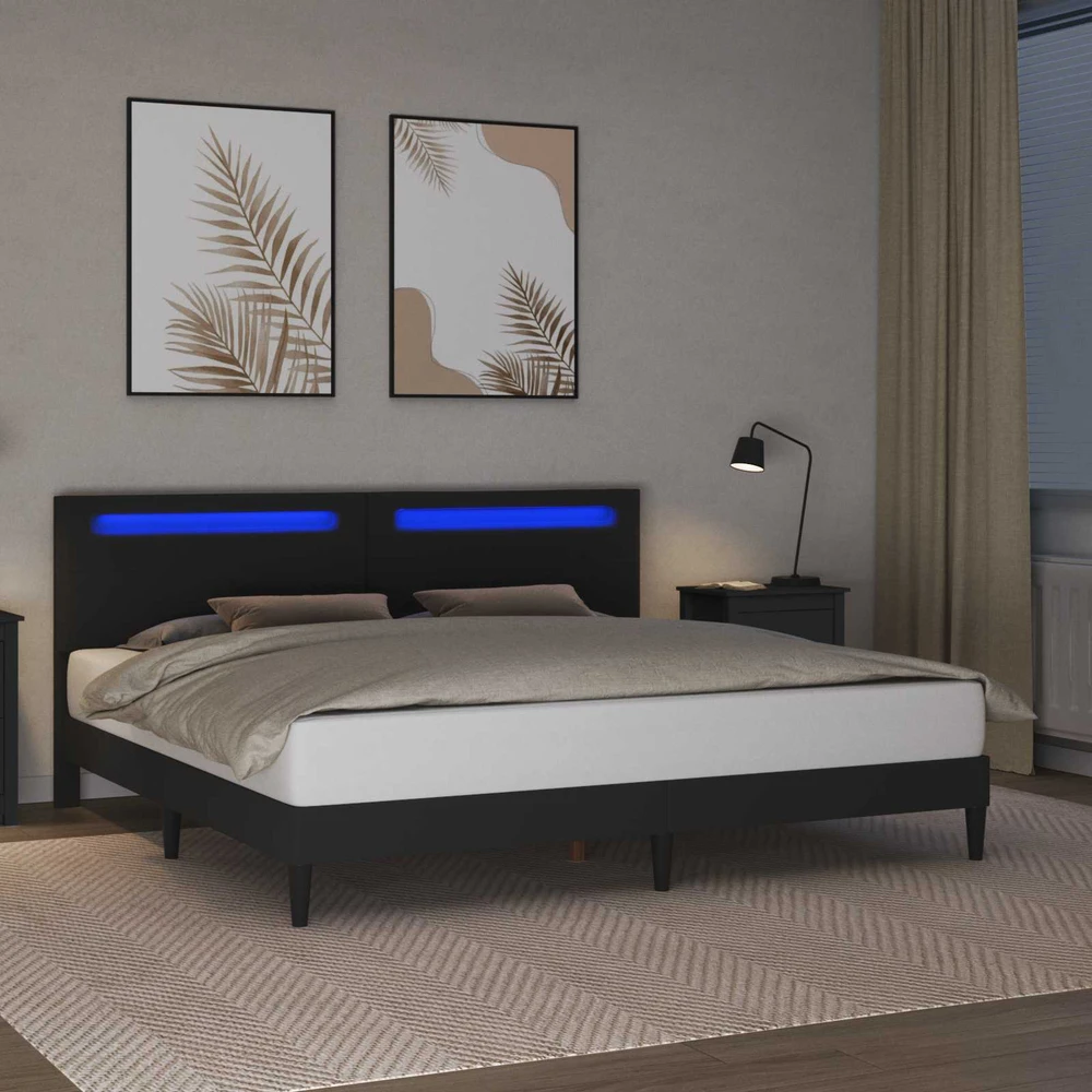 Lovos rėmas su LED juostelėmis Juoda 180 x 200 cm Dirbtinė oda