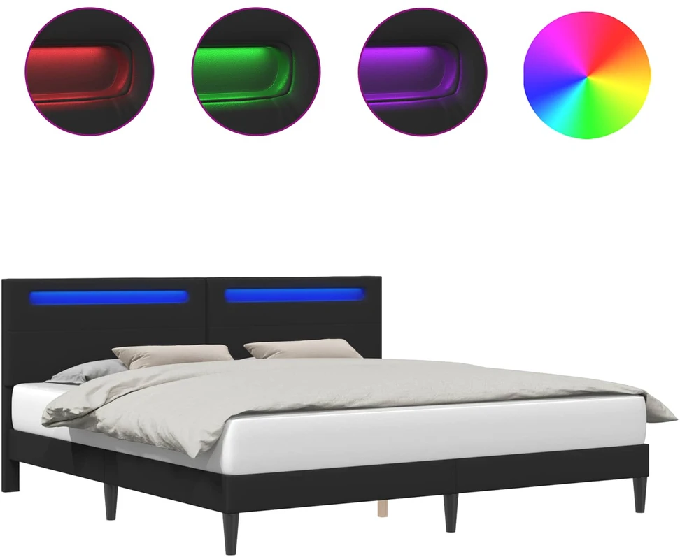 Lovos rėmas su LED juostelėmis Juoda 180 x 200 cm Dirbtinė oda
