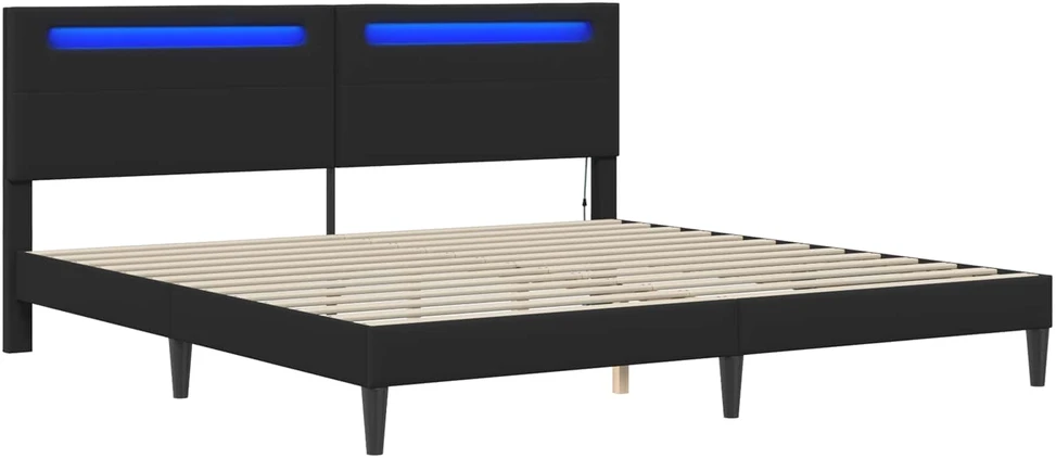 Lovos rėmas su LED juostelėmis Juoda 180 x 200 cm Dirbtinė oda