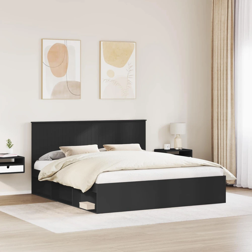Lovos rėmas Juoda 180 x 200 cm Kietos pušies mediena