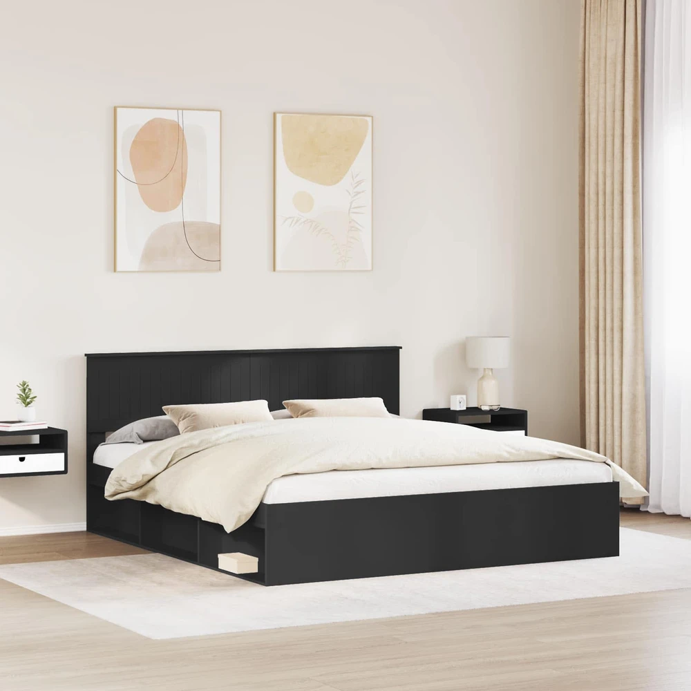Lovos rėmas Juoda 180 x 200 cm Kietos pušies mediena