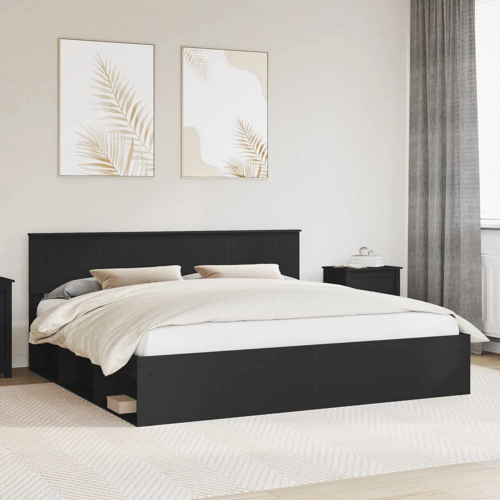 Lovos rėmas Juoda 200 x 200 cm Kietos pušies mediena
