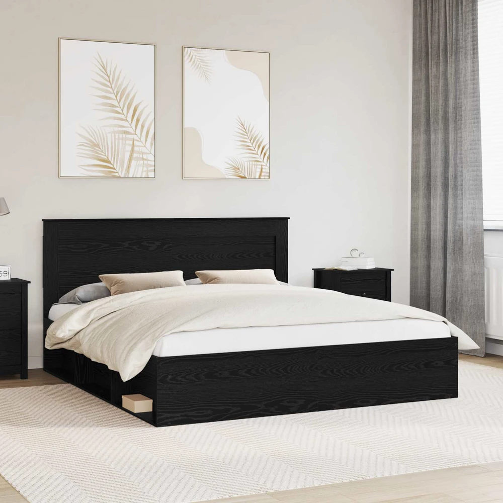 Lovos rėmas Juoda 200 x 200 cm Kietos pušies mediena