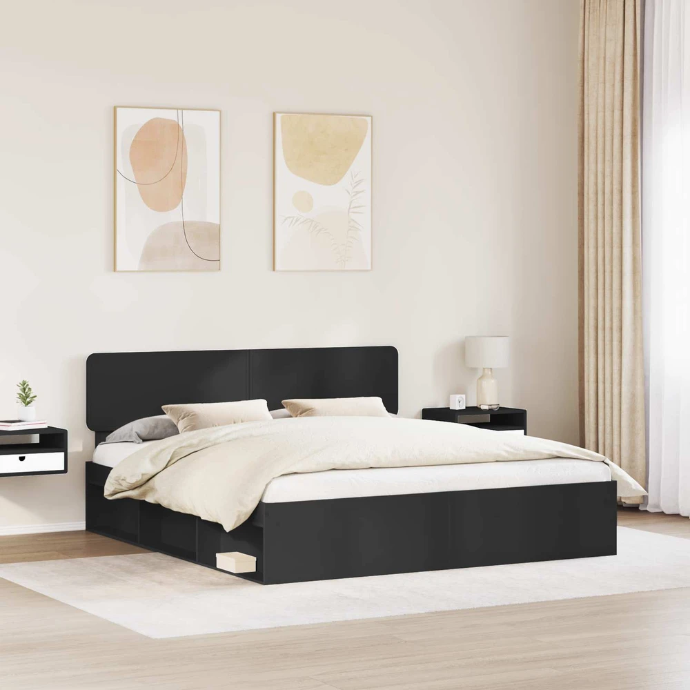 Lovos rėmas Juoda 200 x 200 cm Kietos pušies mediena